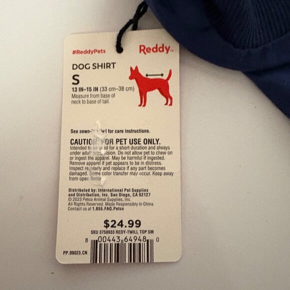 Reddy Dog Shirt Size Small 13-15in Navy Snap-Up D-Ring Portal Pet Apparel NEW - Picture 3 of 5